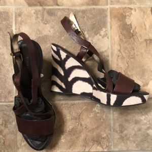 Banana Republic Brown & White Animal Print Wedges.